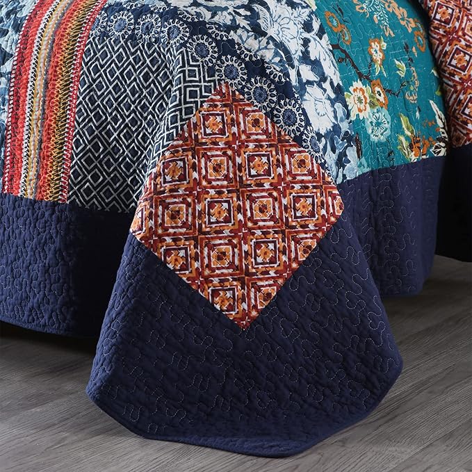 Yvooxny King Quilt Set Reversible Lightweight Bohemian Paisley Patchwork Cotton Quilted Bedspread Coverlet Set 3-Piece Bedding Set with Pillowcases for All Seasons, King Size, 108 * 96 Inches