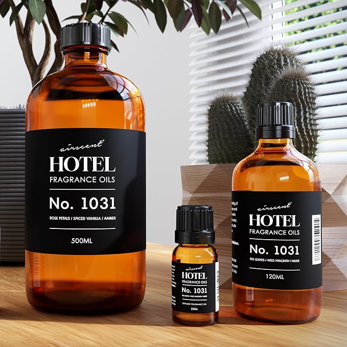 AirScent Hotel Diffuser Oil No. 1031 - Rose Petals Spiced Vanilla Amber - Hotel Scent Dupe -Premium Fragrance Oil for Ultrasonic and Waterless Diffusers and Crafting - 120 mL, 4 fl oz Glass Bottle