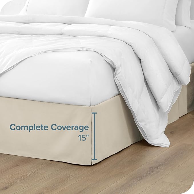 Bare Home California King Bed Skirt - 15-Inch Tailored Drop Easy Fit - Bed Skirt for Cal King Beds - Center & Corner Pleats (Cal King, Sand)