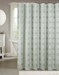 Serafina Home Hotel Quality Fabric Bathroom Shower Curtain: Geometric Square Design - Sage Green and White Milo Sage (72 x 70 inches)