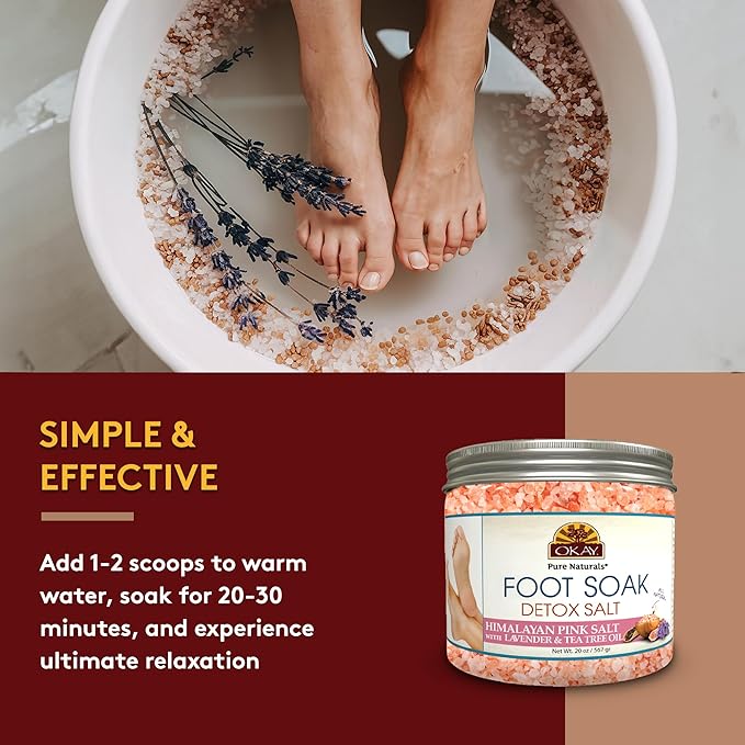OKAY Foot Soak Detox Salt - Foot Soaking Salts for Dry Cracked Feet with Tea Tree Oil and Lavender Oil, Foot Bath, Pedicure Soak, Great for Men and Women, Athletes - 20 oz (Pack of 2)