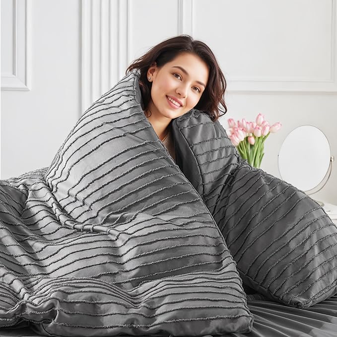 NEXHOME PRO Duvet Cover King Size, Grey 3 Pieces Boho Tufted Duvet Cover Set, Soft and Lightweight Microfiber Comforter Cover Set for All Season (Grey King, 104 x 90)-No Comforter