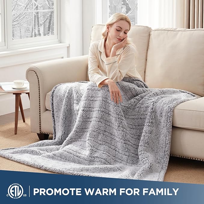 Westinghouse Electric Blanket Throw Size, Soft Plush Sherpa Heated Blanket with 6 Heating Levels & 2-10 Hours Auto-Off, Machine Washable, 50x60 inches, Charcoal