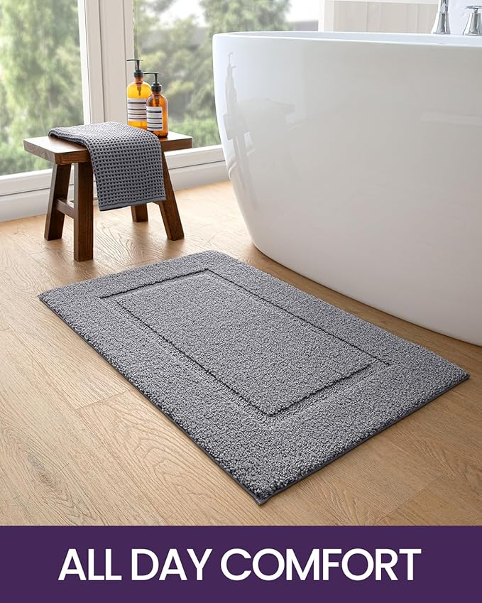 DEXI Bathroom Rugs 43x24, Washable Non Slip Bath Mat for Shower Floor, Absorbent Quick Dry Bathmat with Rubber Backing, Ultra Soft Plush Carpet for Tub, Grey