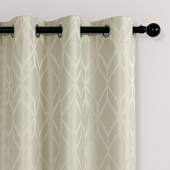 Amazon Basics Jacquard 2-Piece 100% Blackout Curtains, Living Room and Bedroom Drapes, Thermal Insulated Window Treatment, 42"x72", Beige