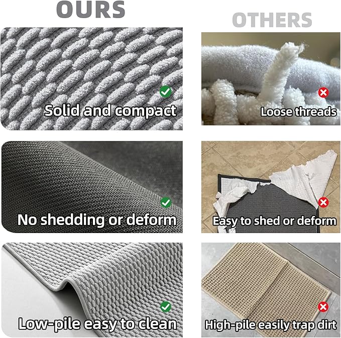 Bathroom Runner Rugs, Long Bath Mat Runner Washable Thin Quick Dry Low Pile Bathroom Runner Rugs Non Slip, Light Grey 16"x60"