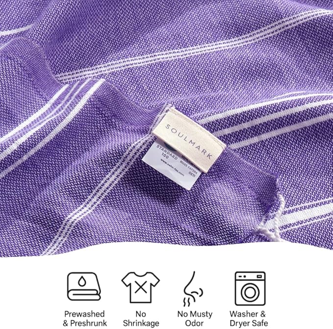 SOULMARK 100% Cotton Turkish Beach Towel with Bag - 38"x71" - 4 Pack - Made in Green & Oeko TEX Certified - Pre-Washed and Sand Free - Quick Dry and Lightweight for Travel - Made in Turkey - Purple