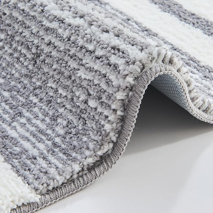 CozeCube Bath mats for Bathroom Non Slip, Fluffy Absorbent Microfiber Bath mat Washable, Aesthetic Bathroom Rugs, Small Grey Striped Bath mat, Grey, 24" x 16"