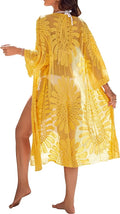 Blooming Jelly Womens Bathing Suit Cover Up 3/4 Sleeve Mesh Swimsuit Coverup Long Floral Beach Lace Kimono Summer Cardigan