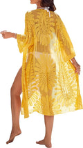 Blooming Jelly Womens Bathing Suit Cover Up 3/4 Sleeve Mesh Swimsuit Coverup Long Floral Beach Lace Kimono Summer Cardigan