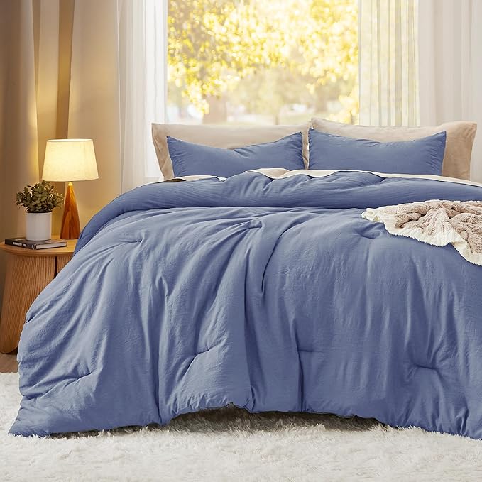 Bedsure California King Size Comforter Set, Blue Soft Prewashed Bedding for All Seasons, 3 Pieces GentleSoft™ Down Alternative Bed Set, 1 Lightweight Comforter (104"x96") and 2 Pillowcases (20"x36")