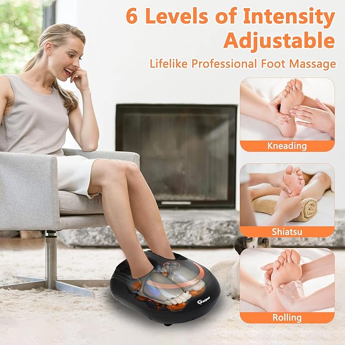 Foot Massager with Heat Shiatsu Foot Massager with Remote Deep Kneading Relief for Tired Electric Feet Massage Machine for Home and Office Gifts for Mom Dad Black