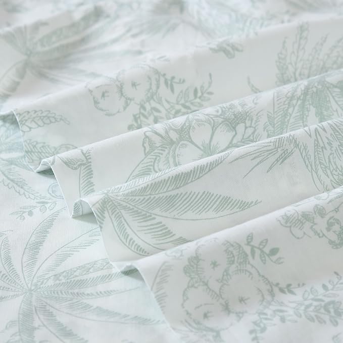 Tommy Bahama - Queen Size Sheets Set, Crisp & Tailored Cooling Sheets with a Smooth Cotton Percale Lightweight Feel - Bed Sheets with Matching Pillowcases & Fitted Sheet (Pen and Ink Palm Green)