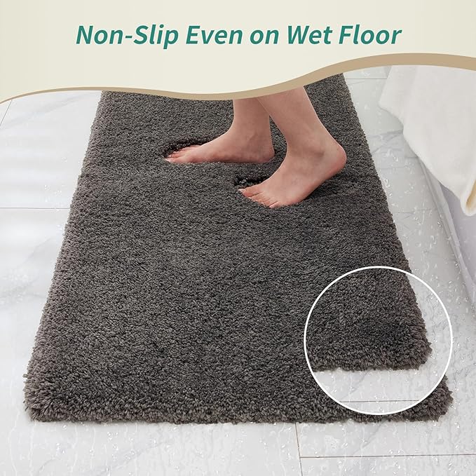 Bathroom Runner Rug 24x59 Dark Grey Non Slip Fluffy Long Bath Mat for Bathroom Floor Washable Plush Luxury Bath Rug for Tub Absorbent Shower Sink Mat Bedside Rug