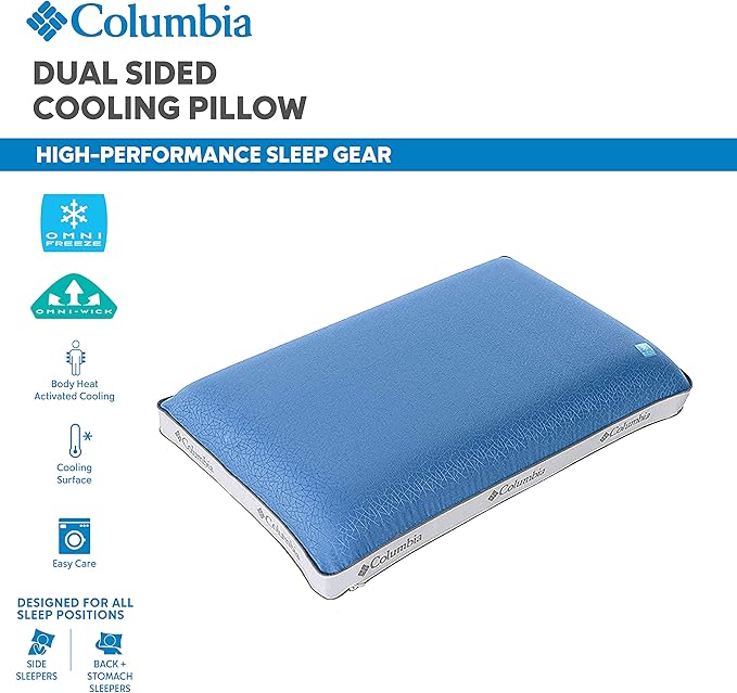 Columbia Cooling Gel Memory Foam Pillow - Comfortable and Supportive with Cooling & Breathable Features - Removable Washable Cover, Queen