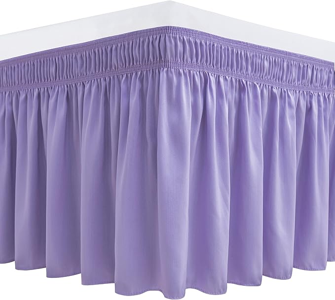 Biscaynebay Wrap Around Bed Skirts for Twin & Twin XL Beds 15" Drop, Lavender Adjustable Elastic Dust Ruffles Easy Fit Wrinkle & Fade Resistant Silky Luxurious Fabric Machine Washable