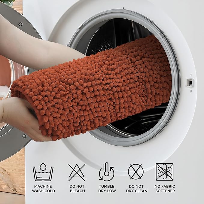 Bcoimo 36"×24" Chenille Bath Mat – Non-Slip with Backing Bath Rug Ultra-Absorbent and Machine Washable Bathroom Mat Quick-Dry Design. Ideal for Bathroom and Tub Areas