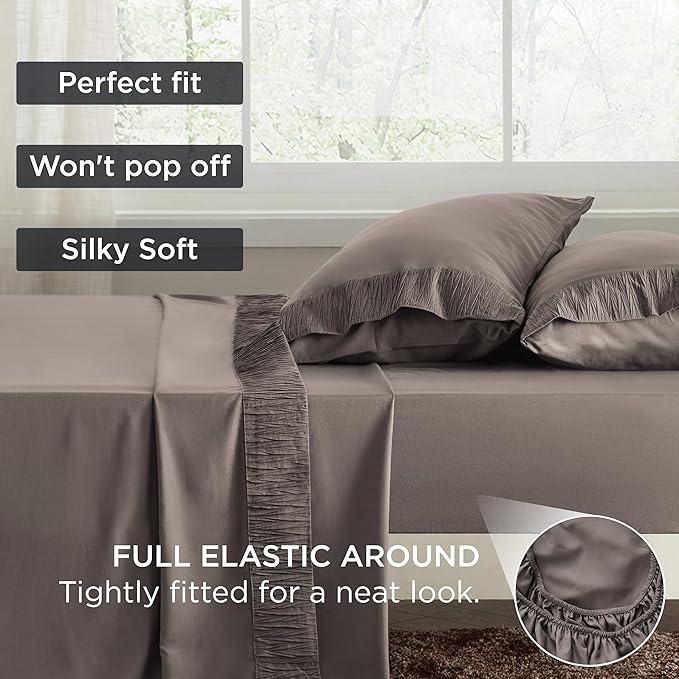 Bedsure Full Size Bed Sheets - 4 Pieces Soft Full Sheet Set - Breathable & Cooling - Hotel Luxury - Easy Care Polyester Microfiber Bedding for Women, Men, Taupe