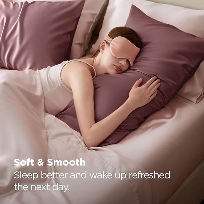 Bedsure Satin Pillowcase 2 Pack Similar to Silk Pillow Cases Standard Size, Pillow Case for Sleeping Women with Envelope Closure, Gifts for Women Men, Nostalgia Rose, 20x26 Inches, 2pcs