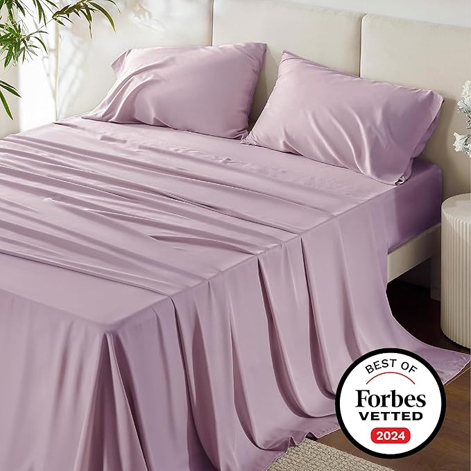 Bedsure Full Size Bed Sheets, Cooling Sheets, Rayon Derived from Bamboo, Breathable & Soft, Deep Pocket Up to 16 Inches, Hotel Luxury Silky Bedding for Hot Sleepers, Lavender