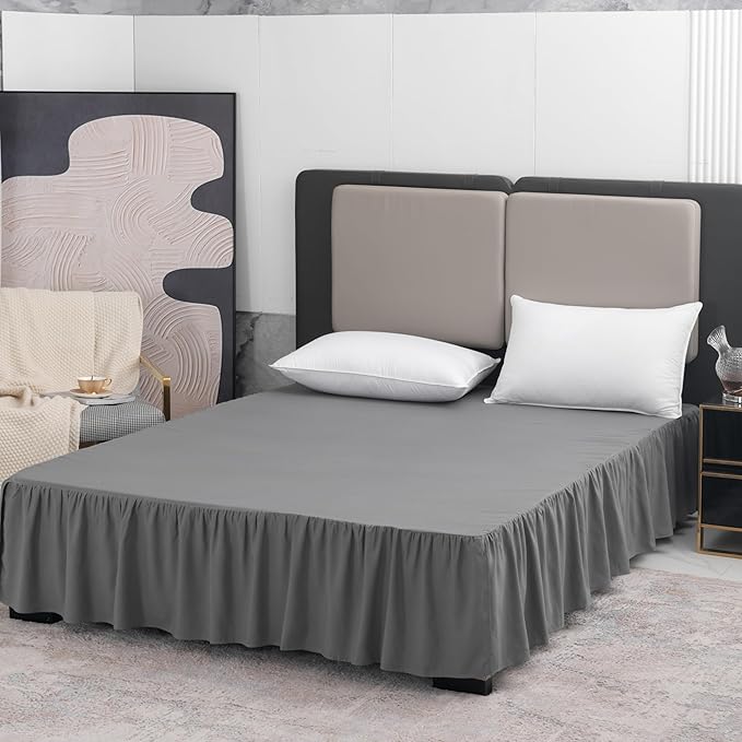 TSUTOMI Grey Bed Skirt Full Size Ruffled Bed Skirt with Split Corners, Full Bed Skirt 16 Inch Drop, Full Size Bed Skirt Grey for Ruffled Bed Skirt with Split Corners, Bed Skirt Full Size
