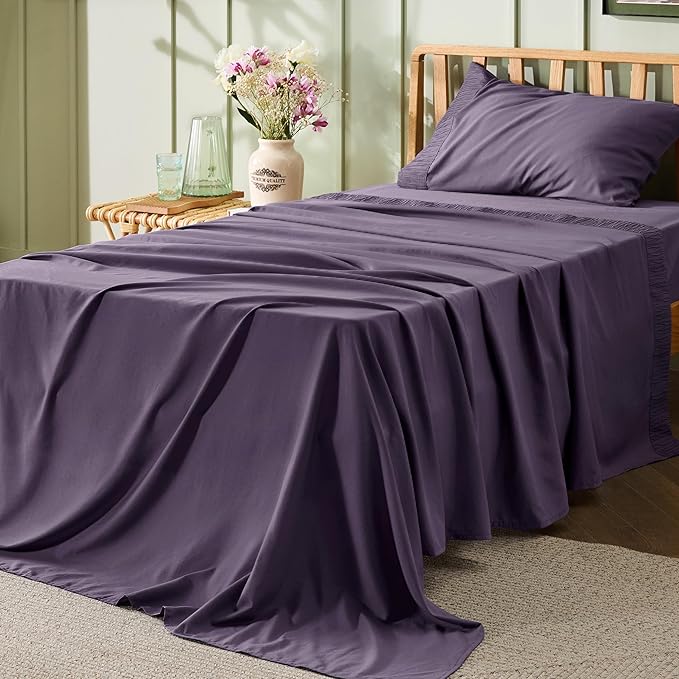 Bedsure Twin Sheets Set - 3 Pieces Soft Twin Bed Sheets - Breathable & Cooling - Hotel Luxury - Easy Care Polyester Microfiber Bedding for Women, Men, Dusty Purple
