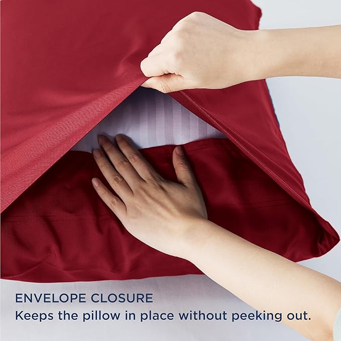 Bedsure King Size Pillow Cases Set of 2, Cooling Pillow Cases King, Rayon Derived from Bamboo Red Pillowcases, Breathable & Silky Soft Cool Bedding Pillow Covers with Envelope Closure, 20x36 Inches
