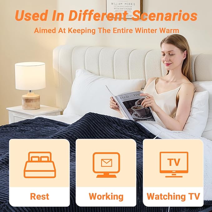 Heated Blanket Electric Twin, Soft Flannel Heating Blanket with 8 Hours Auto Off 10 Fast Heating Levels Machine Washable Sherpa Heated Blanket with Overheating Protection