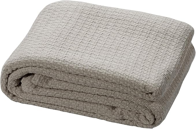HILLFAIR 100% Combed Cotton Blanket– King Bed Blanket– Soft Warm Multipurpose Throws for Luxury Home Decor–90 x 108 inch King Size Cotton Blankets for Beds- Bed Blankets for All Season- Sand Grey