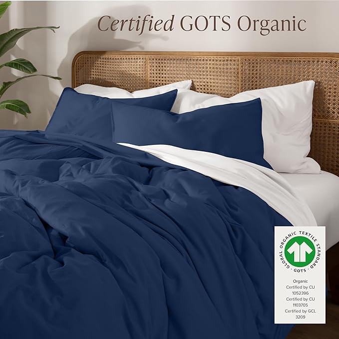 Bare Home 100% Organic Cotton Jersey Duvet Cover Set - Ultra Soft - 100% Cotton - 2pcs - Corner Ties - Button Closure - BedDuvet Cover & Pillow Shams (Twin/Twin XL, Dark Blue)