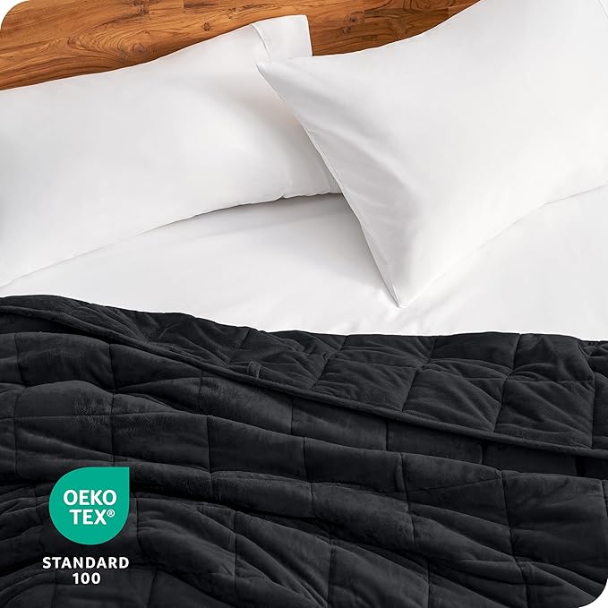 Bare Home Weighted Blanket King Size 25lb (80" x 87") for Adults - Minky Fleece - Premium Heavy Blanket Nontoxic Glass Beads (Black, 80"x87")