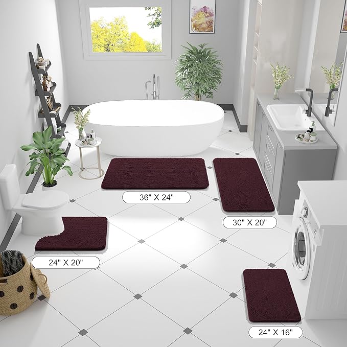 OLANLY Bathroom Rugs 24x16, Extra Soft Absorbent Chenille Bath Rugs, Rubber Backing Quick Dry, Machine Washable Bath Mats for Bathroom Floor, Tub and Shower, Home Decor Accessories, Black Cherry