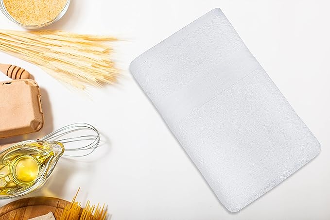 Pack of 24 White Bath Towels - Economy Cheap 22x44 Inches - Lightweight Quick Drying Towels Sets for Commercial Uses, Gym, Salon, Spa & Hair