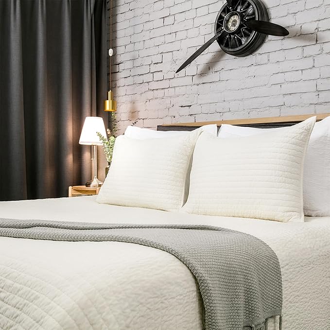 ELEGANT LIFE HOME Velvet Quilt Twin Reversible Royal Cotton Velvet Pic-Stitch Bedding Quilt - Twin - 68'' x 90'', Ivory