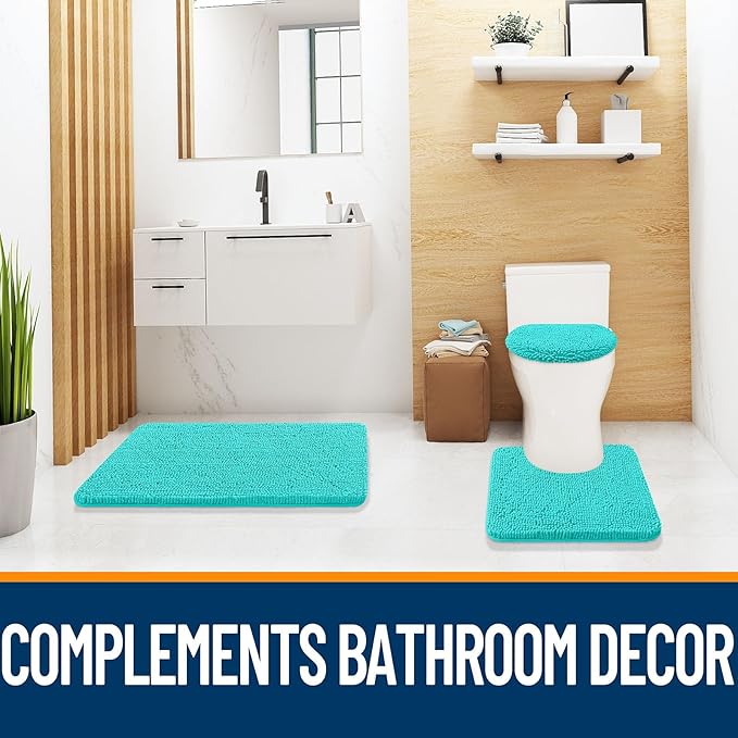 OLANLY Soft Chenille Bathroom Toilet Lid Cover, Machine Washable Seat Covers, 17.5x15, Stays in Place Rubber Backing, Fits Most Round, Elongated and Oblong Lids, Accessories Decor, Teal