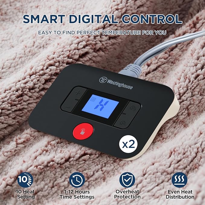 Westinghouse Electric Blanket Queen Size, Soft Plush Sherpa Heated Blanket with 10 Heating Levels & 1-12 Hours Auto-Off, Machine Washable, 84x90 inches, Rust