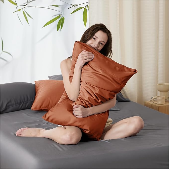 Bedsure King Size Pillow Cases Set of 2, Cooling Pillow Cases for Hot Sleepers, Rayon Derived from Bamboo Burnt Orange Pillowcases, Breathable & Soft Pillow Covers with Envelope Closure, 20x36 Inches