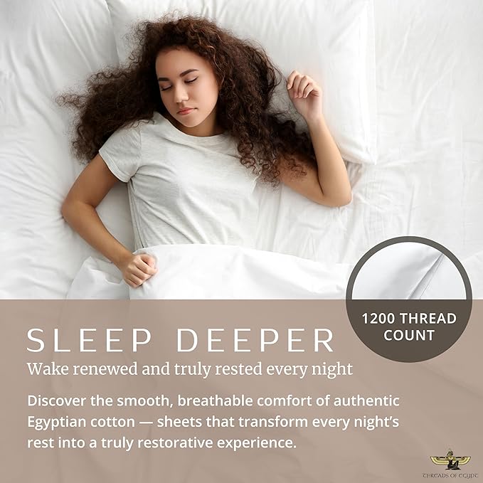 100% Egyptian Cotton Sheets Split King Size | 1200 Thread Count | CEA Gold Seal Certified | Ultra Soft | Cooling for Hot Sleepers | 18" Deep Pocket | Split King Size [White]