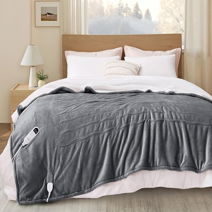 Bedsure Electric Blanket Full Size - Soft Flannel Heated Blanket Full, GentleSoft Fast Heating with 10 Time Settings & 6 Heat Settings, Warm Gift for Grandma (72x84 inches, Grey)