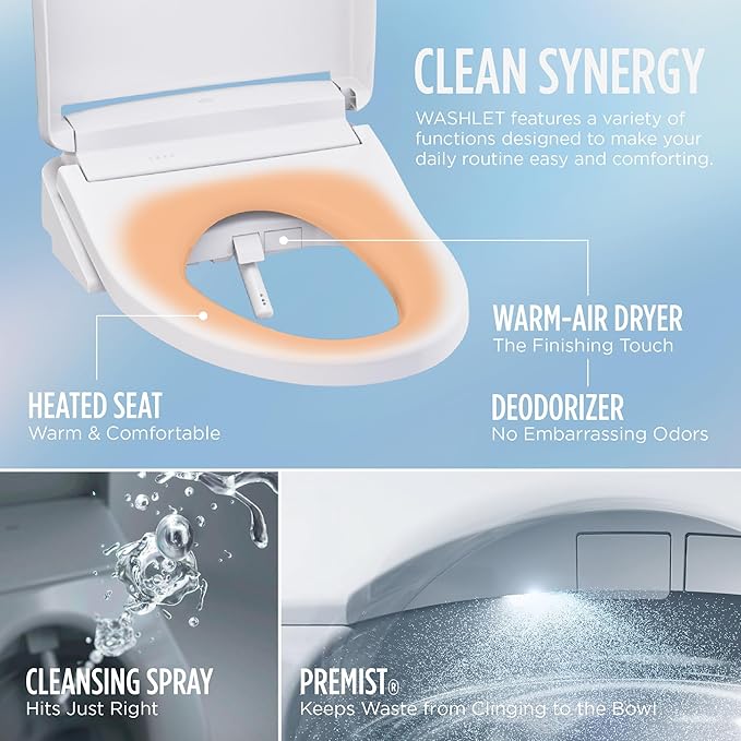 TOTO® WASHLET® S2 Electronic Bidet Toilet Seat with Instantaneous Water Heating, PREMIST and EWATER+ Wand Cleaning, Elongated, Cotton White - SW3346#01