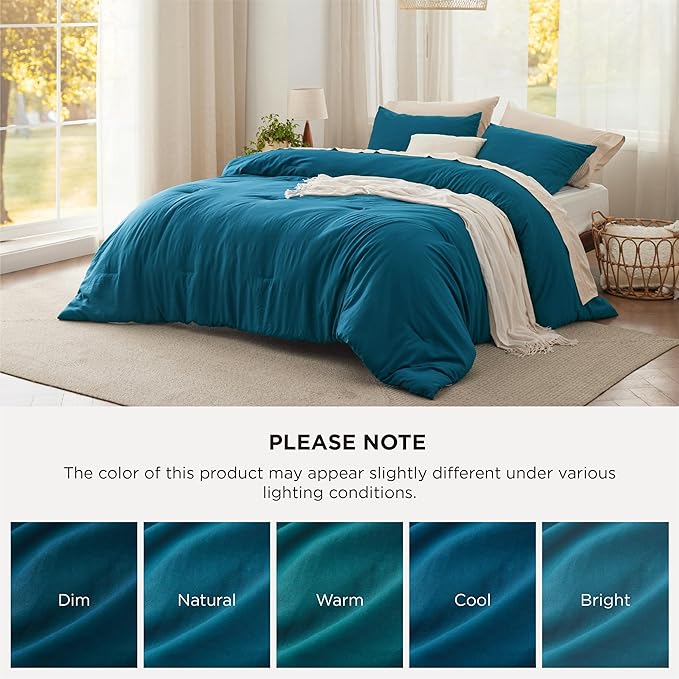 Bedsure Twin/Twin XL Comforter Set, Teal Soft Prewashed Bedding for All Seasons, 2 Pieces GentleSoft™ Warm Down Alternative Bed Set, 1 Lightweight Comforter (68"x88") and 1 Pillowcase (20"x26")