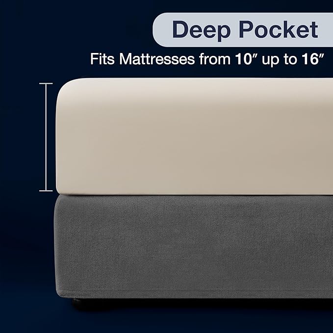 CASUAL LIVING Queen Sheets Set 4 Piece Cooling Sheets with 2 Pillowcases Soft Microfiber Hypoallergenic Washable Bed Set Deep Pocket Lightweight Bedding Elasticized for Bedroom, Queen, Beige