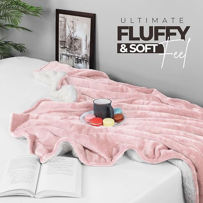 Utopia Bedding Sherpa Blanket California King Size (Pink, 102x96 Inches) - Soft Lightweight Plush Fleece Reversible Blanket for Bed, Sofa, Couch, Camping and Travel