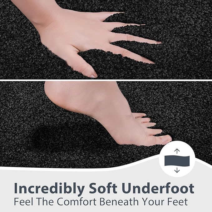 Bathroom Rugs 24" x 60", Non-Slip Extra Soft Absorbent Bath Rugs, Machine Washable Quick Dry Bath Mats for Bathroom Floor, Shower, Bathtub and Sink, Black