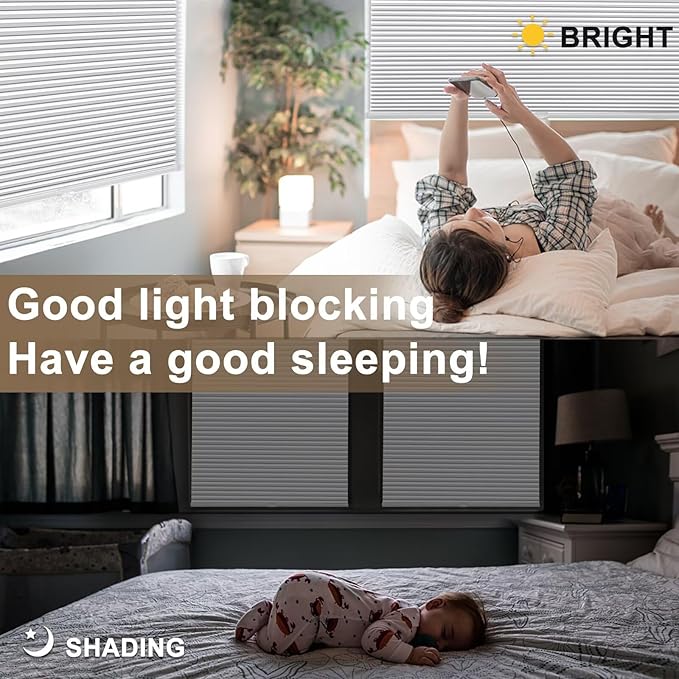 MYshade 1.5-Inch Cellular Cordless Blackout Shades,Thermal Insulating Noise Reducing Waterproof Blinds,Honeycomb Window Treatments for Indoor Light Control (White-24 W x 64" H)