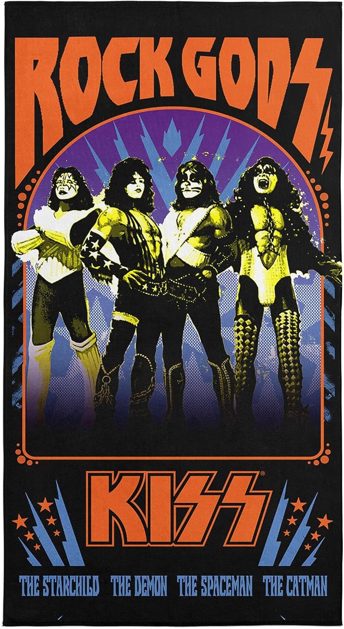 Northwest KISS Gods of Rock Beach Towel, Rock and Roll Pool and Bath Towel, Soft and Absorbent, Quick Dry, 30 x 60 inches