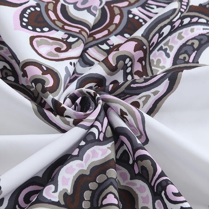 Long Shower Curtain, Luxury White Bath Curtain with Baroque Brown & Pink Paisley Medallion Print, Waterproof Plush Polyester Fabric, 72" W x 78" H
