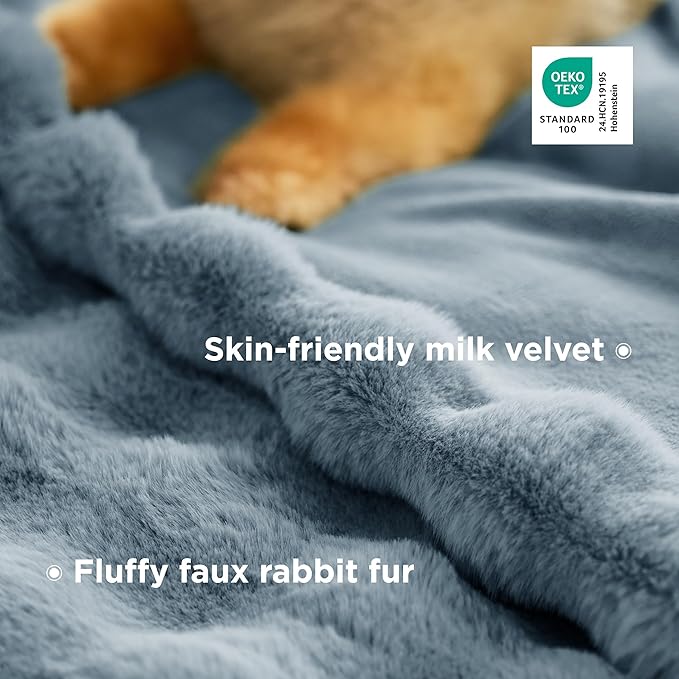 Bedsure GentleSoft Fluffy Faux Fur Throw Blanket for Couch, Soft Fuzzy Bubble Blanket Home Decor Gifts for Bedroom Living Room, Thick Warm Furry Cozy Gifts for Women, Greyish Blue, 50x60 Inch