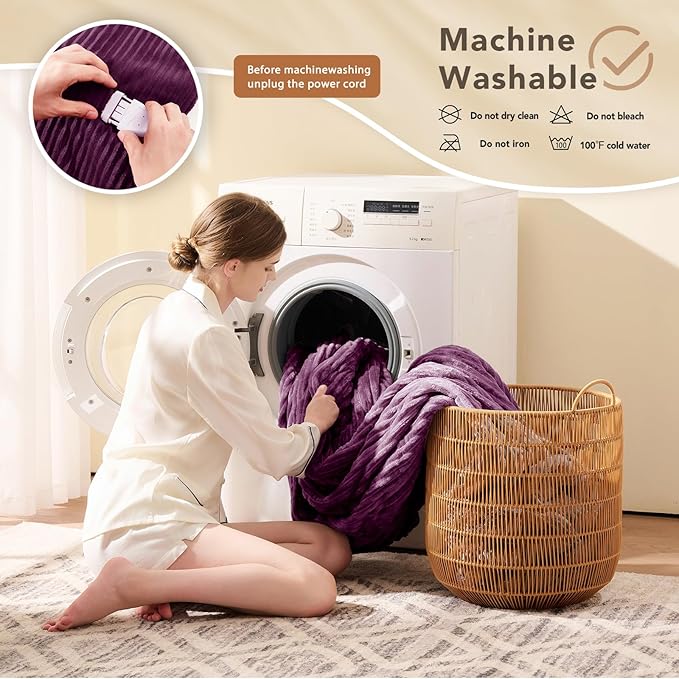 Homemate Electric Heated Blanket Full Size - 72"x84" Heating Blanket Full Size 1/2/4/6/8 Hours Auto-Off 10 Heat Level Over-Heat Protection Soft Flannel Sherpa ETL Certification