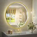 24" Round LED Bathroom Mirror, Dimmable Anti-Fog Vanity Mirror with Touch Control, 6000K Natural Light, Gold Metal Frame, Wall Mounted for Makeup Shaving (IP54, 90+ CRI)